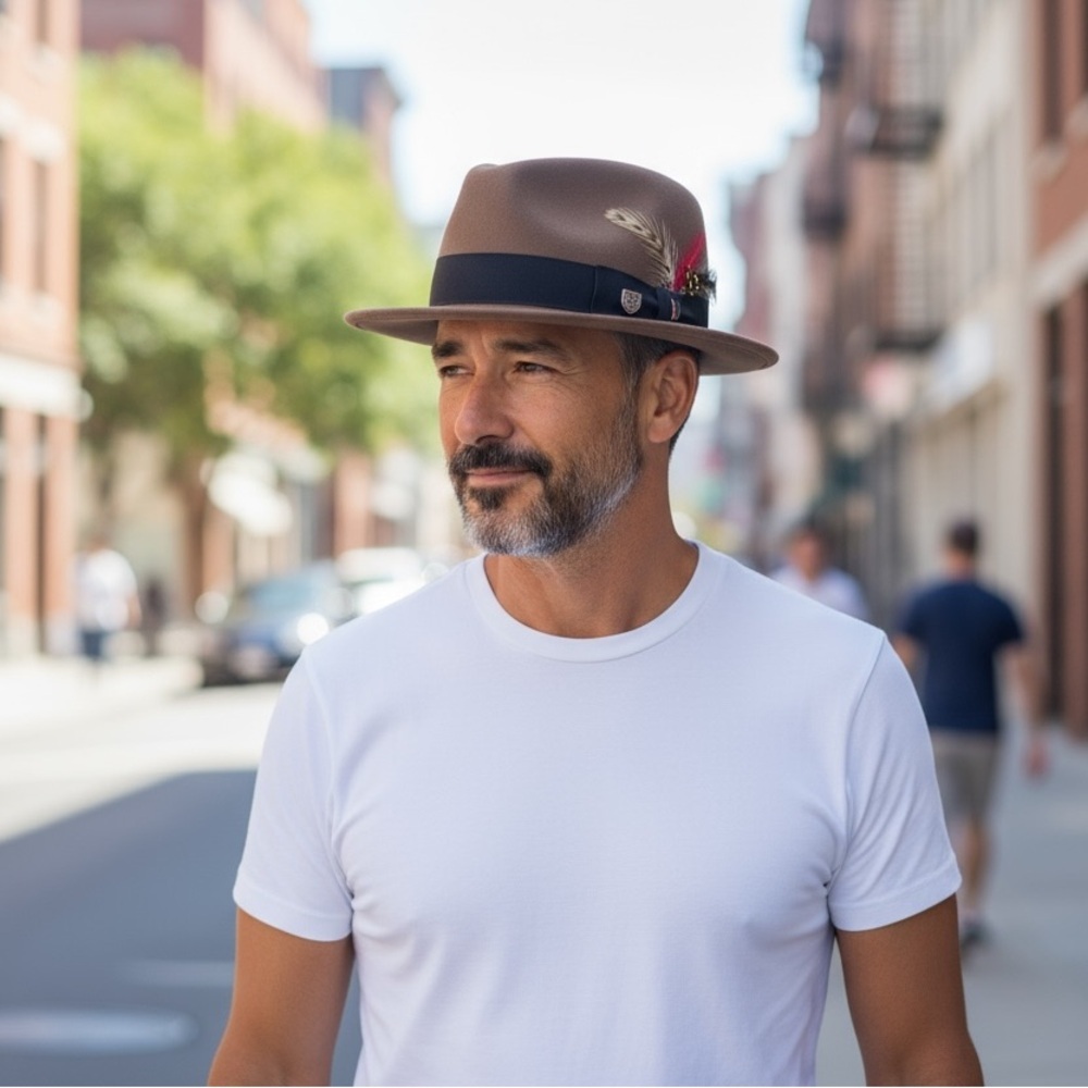 BRIXTON Tan Feathered Wool Hat M